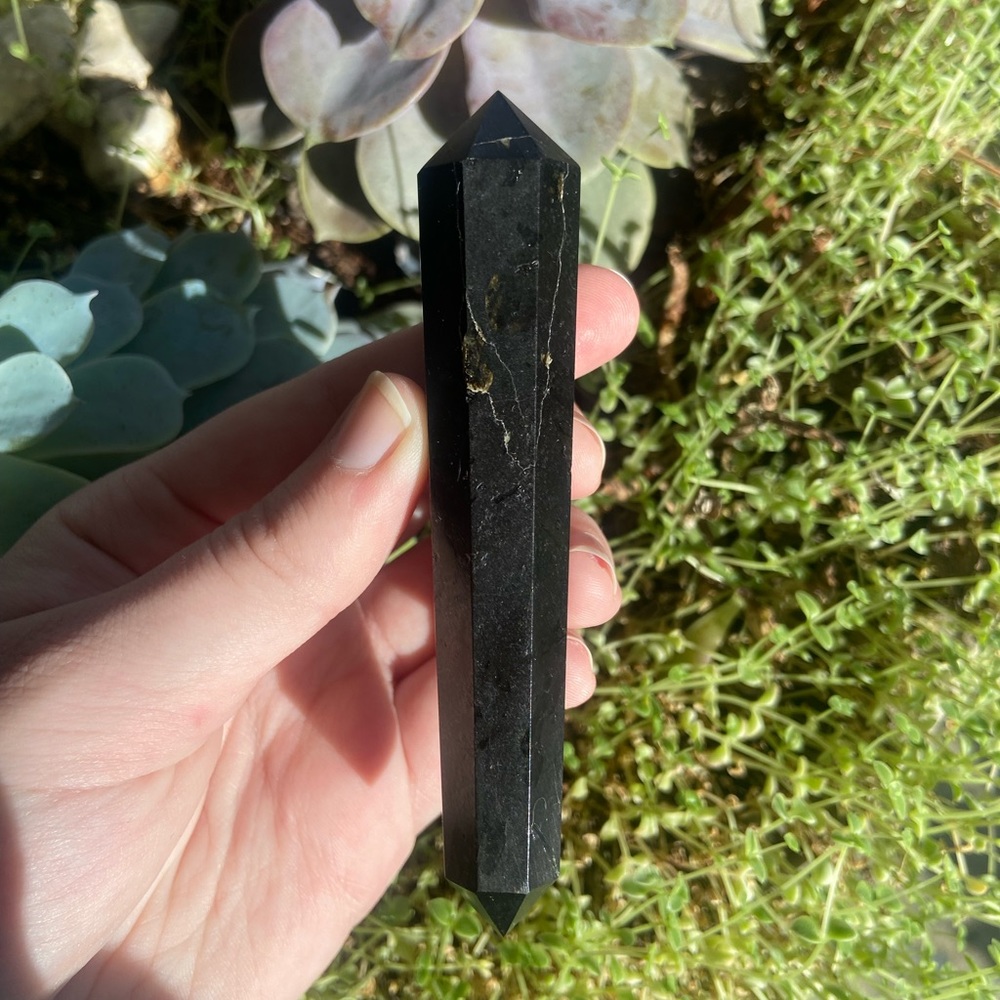 Black tourmaline double terminated crystal gemstone wand